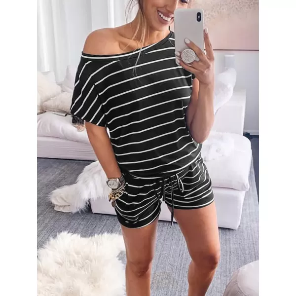 imageANRABESS Womens Loose Summer Casual Off Shoulder Elastic Waist Stretchy Long Romper Jumpsuit05blackampwhite