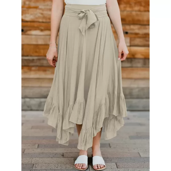 imageANRABESS Womens Maxi Skirt High Waist Tie Front Pleated Flowy Ruffle Asymmetric Long SkirtsApricot