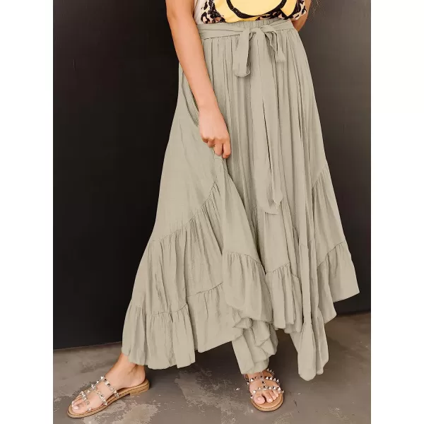 imageANRABESS Womens Maxi Skirt High Waist Tie Front Pleated Flowy Ruffle Asymmetric Long SkirtsApricot