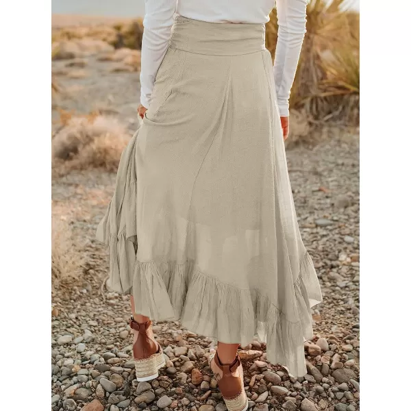imageANRABESS Womens Maxi Skirt High Waist Tie Front Pleated Flowy Ruffle Asymmetric Long SkirtsApricot