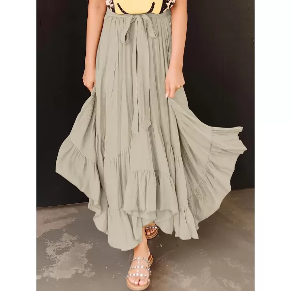 imageANRABESS Womens Maxi Skirt High Waist Tie Front Pleated Flowy Ruffle Asymmetric Long SkirtsApricot