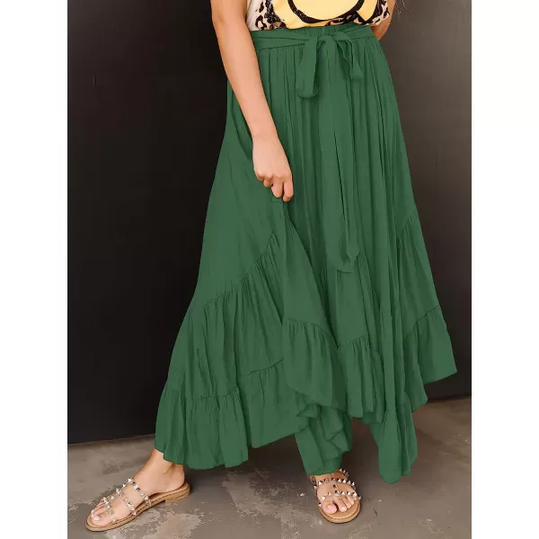 imageANRABESS Womens Maxi Skirt High Waist Tie Front Pleated Flowy Ruffle Asymmetric Long SkirtsArmy Green