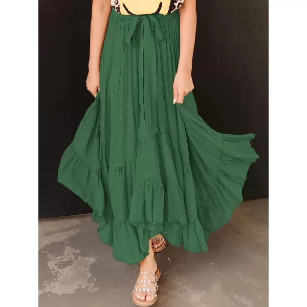 imageANRABESS Womens Maxi Skirt High Waist Tie Front Pleated Flowy Ruffle Asymmetric Long SkirtsArmy Green