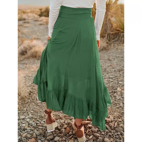 imageANRABESS Womens Maxi Skirt High Waist Tie Front Pleated Flowy Ruffle Asymmetric Long SkirtsArmy Green