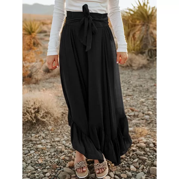 imageANRABESS Womens Maxi Skirt High Waist Tie Front Pleated Flowy Ruffle Asymmetric Long SkirtsBlack