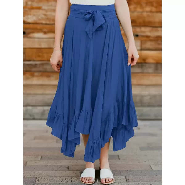 imageANRABESS Womens Maxi Skirt High Waist Tie Front Pleated Flowy Ruffle Asymmetric Long SkirtsBlue