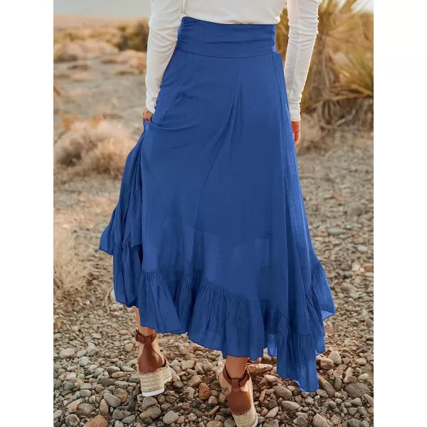 imageANRABESS Womens Maxi Skirt High Waist Tie Front Pleated Flowy Ruffle Asymmetric Long SkirtsBlue