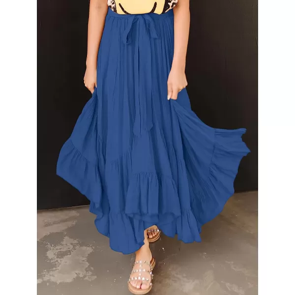 imageANRABESS Womens Maxi Skirt High Waist Tie Front Pleated Flowy Ruffle Asymmetric Long SkirtsBlue
