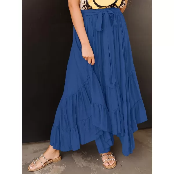imageANRABESS Womens Maxi Skirt High Waist Tie Front Pleated Flowy Ruffle Asymmetric Long SkirtsBlue