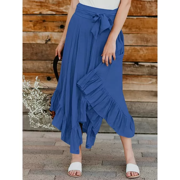 imageANRABESS Womens Maxi Skirt High Waist Tie Front Pleated Flowy Ruffle Asymmetric Long SkirtsBlue