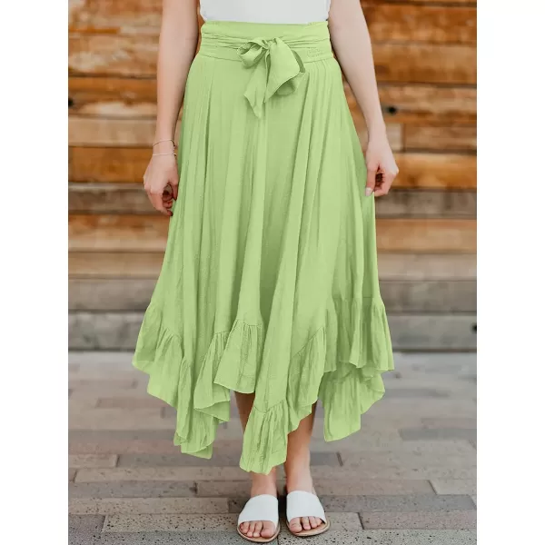 imageANRABESS Womens Maxi Skirt High Waist Tie Front Pleated Flowy Ruffle Asymmetric Long SkirtsGreen