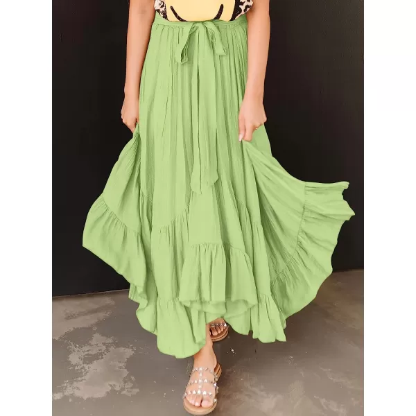 imageANRABESS Womens Maxi Skirt High Waist Tie Front Pleated Flowy Ruffle Asymmetric Long SkirtsGreen