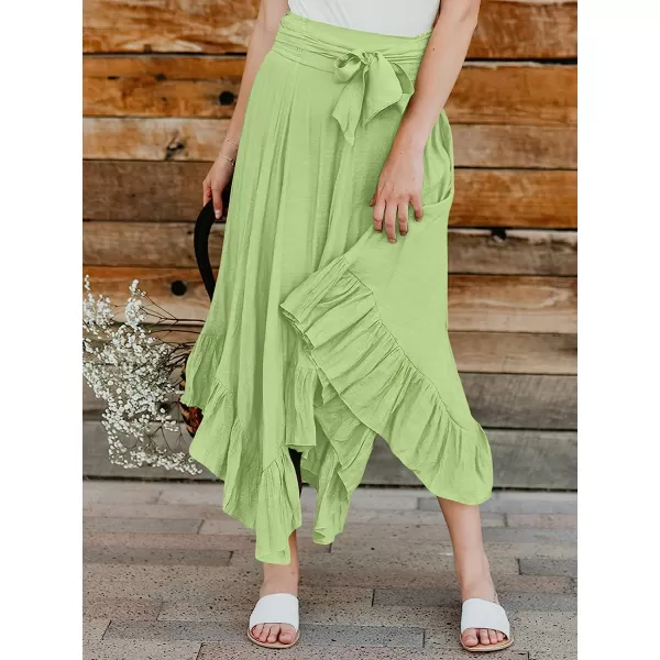 imageANRABESS Womens Maxi Skirt High Waist Tie Front Pleated Flowy Ruffle Asymmetric Long SkirtsGreen