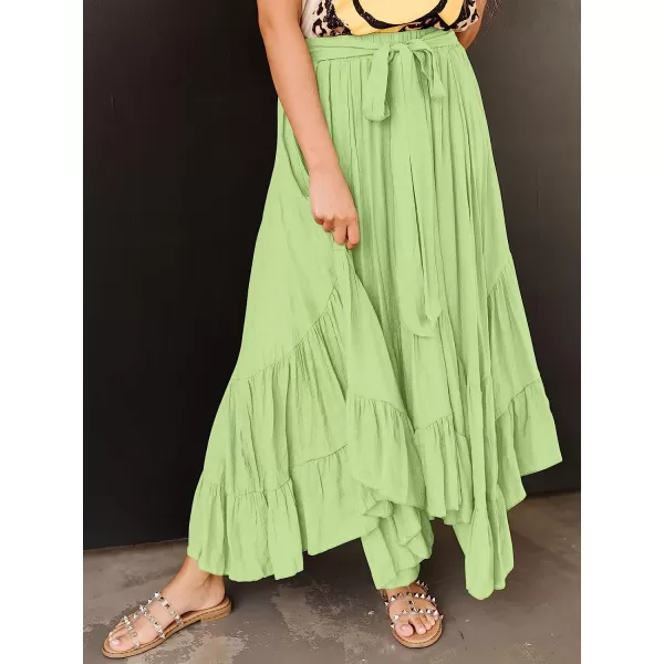 imageANRABESS Womens Maxi Skirt High Waist Tie Front Pleated Flowy Ruffle Asymmetric Long SkirtsGreen