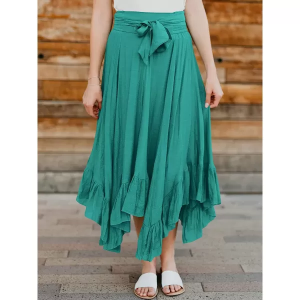 imageANRABESS Womens Maxi Skirt High Waist Tie Front Pleated Flowy Ruffle Asymmetric Long SkirtsLake