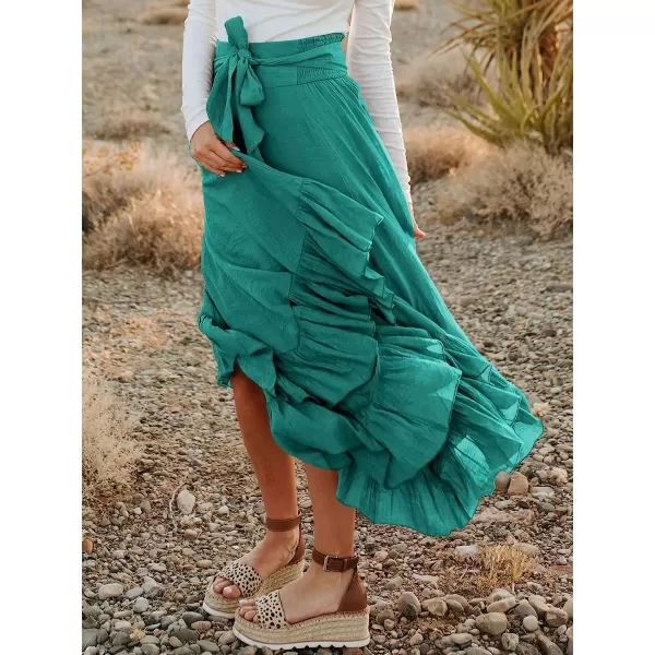 imageANRABESS Womens Maxi Skirt High Waist Tie Front Pleated Flowy Ruffle Asymmetric Long SkirtsLake