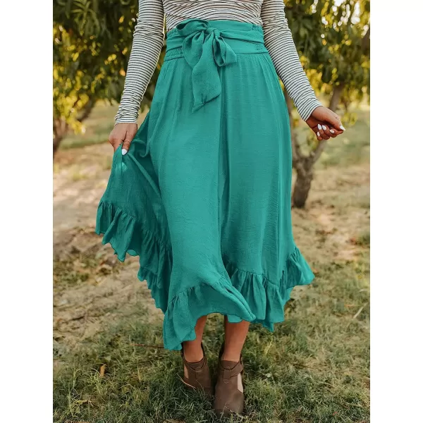 imageANRABESS Womens Maxi Skirt High Waist Tie Front Pleated Flowy Ruffle Asymmetric Long SkirtsLake
