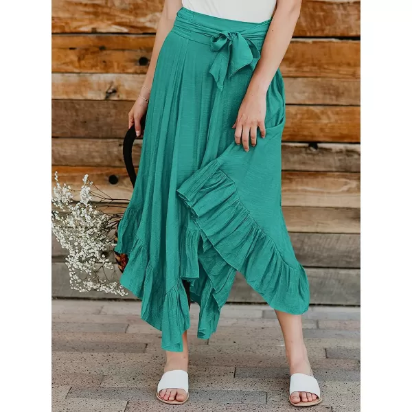 imageANRABESS Womens Maxi Skirt High Waist Tie Front Pleated Flowy Ruffle Asymmetric Long SkirtsLake