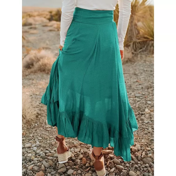 imageANRABESS Womens Maxi Skirt High Waist Tie Front Pleated Flowy Ruffle Asymmetric Long SkirtsLake