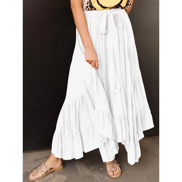 imageANRABESS Womens Maxi Skirt High Waist Tie Front Pleated Flowy Ruffle Asymmetric Long SkirtsWhite