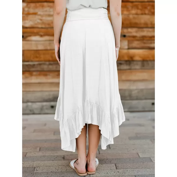 imageANRABESS Womens Maxi Skirt High Waist Tie Front Pleated Flowy Ruffle Asymmetric Long SkirtsWhite