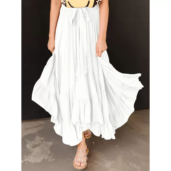 imageANRABESS Womens Maxi Skirt High Waist Tie Front Pleated Flowy Ruffle Asymmetric Long SkirtsWhite
