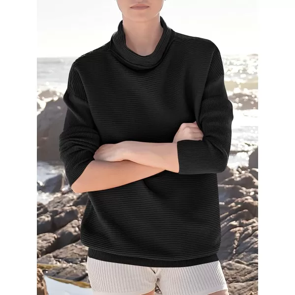 imageANRABESS Womens Mock Neck Batwing Long Sleeve Ribbed Knit Casual Soft Pullover Sweater Jumper TopBlack