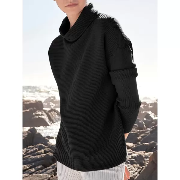imageANRABESS Womens Mock Neck Batwing Long Sleeve Ribbed Knit Casual Soft Pullover Sweater Jumper TopBlack