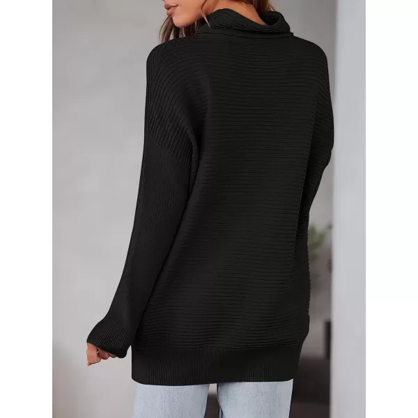 imageANRABESS Womens Mock Neck Batwing Long Sleeve Ribbed Knit Casual Soft Pullover Sweater Jumper TopBlack