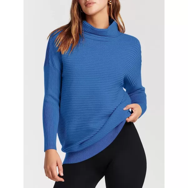 imageANRABESS Womens Mock Neck Batwing Long Sleeve Ribbed Knit Casual Soft Pullover Sweater Jumper TopBlue