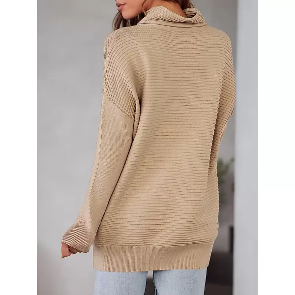 imageANRABESS Womens Mock Neck Batwing Long Sleeve Ribbed Knit Casual Soft Pullover Sweater Jumper TopDeep Apricot