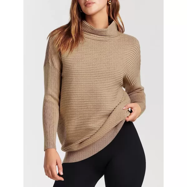 imageANRABESS Womens Mock Neck Batwing Long Sleeve Ribbed Knit Casual Soft Pullover Sweater Jumper TopDeep Apricot
