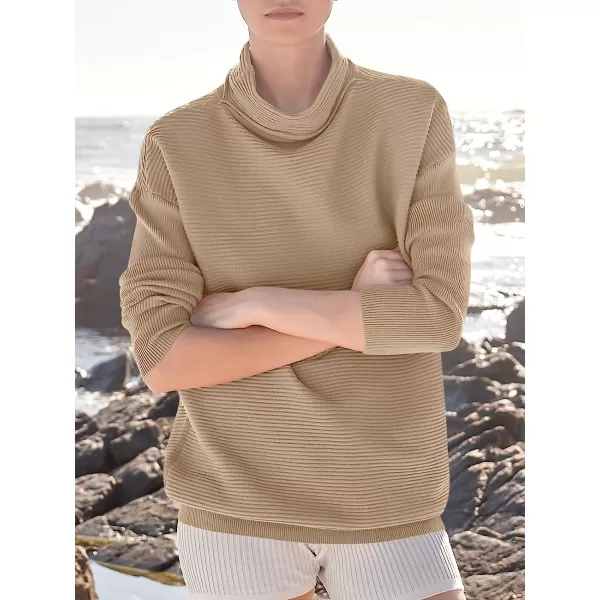 imageANRABESS Womens Mock Neck Batwing Long Sleeve Ribbed Knit Casual Soft Pullover Sweater Jumper TopDeep Apricot