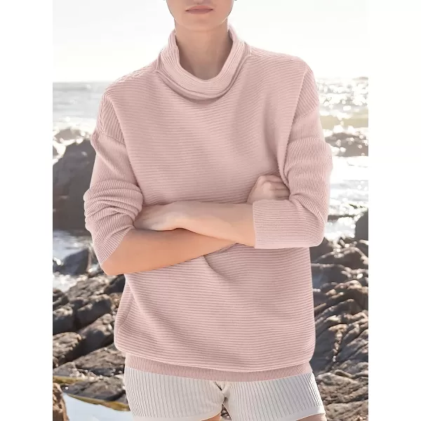 imageANRABESS Womens Mock Neck Batwing Long Sleeve Ribbed Knit Casual Soft Pullover Sweater Jumper TopPink