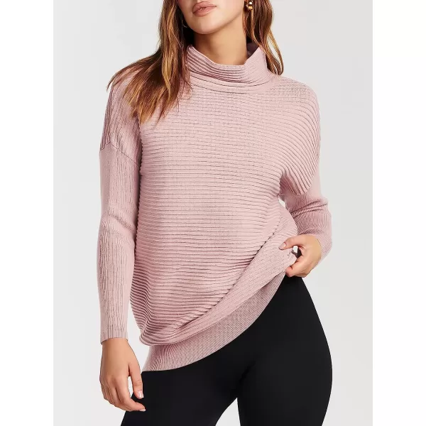 imageANRABESS Womens Mock Neck Batwing Long Sleeve Ribbed Knit Casual Soft Pullover Sweater Jumper TopPink