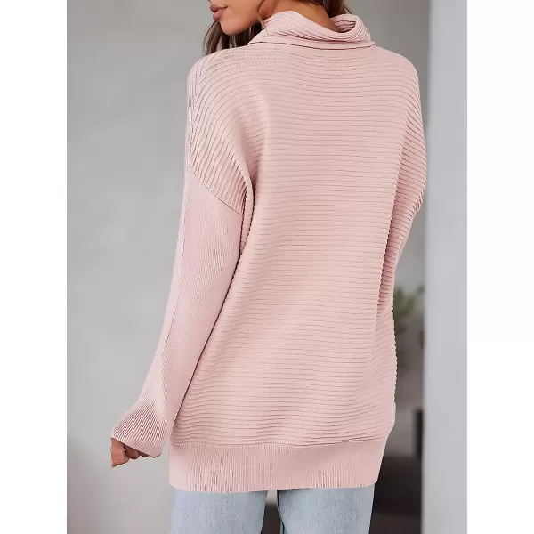imageANRABESS Womens Mock Neck Batwing Long Sleeve Ribbed Knit Casual Soft Pullover Sweater Jumper TopPink