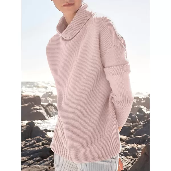 imageANRABESS Womens Mock Neck Batwing Long Sleeve Ribbed Knit Casual Soft Pullover Sweater Jumper TopPink