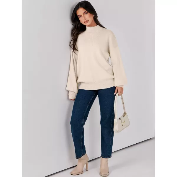 imageANRABESS Womens Mock Neck Batwing Sleeve 2024 Spring Oversized Sweater Casual Ribbed Knit Tunic Pullover TopApricot
