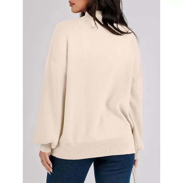 imageANRABESS Womens Mock Neck Batwing Sleeve 2024 Spring Oversized Sweater Casual Ribbed Knit Tunic Pullover TopApricot