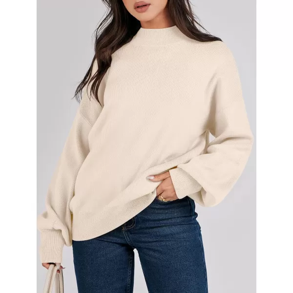 imageANRABESS Womens Mock Neck Batwing Sleeve 2024 Spring Oversized Sweater Casual Ribbed Knit Tunic Pullover TopApricot