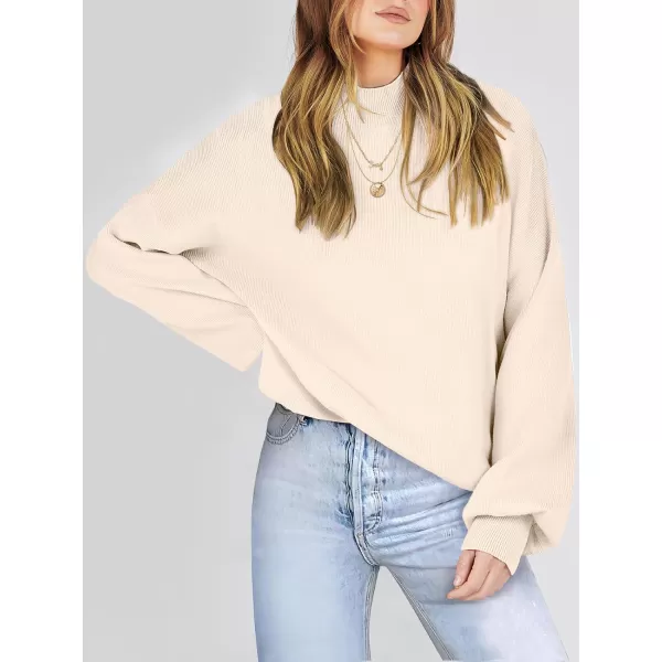 imageANRABESS Womens Mock Neck Batwing Sleeve 2024 Spring Oversized Sweater Casual Ribbed Knit Tunic Pullover TopApricot