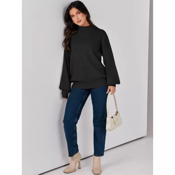 imageANRABESS Womens Mock Neck Batwing Sleeve 2024 Spring Oversized Sweater Casual Ribbed Knit Tunic Pullover TopBlack
