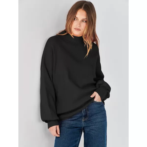 imageANRABESS Womens Mock Neck Batwing Sleeve 2024 Spring Oversized Sweater Casual Ribbed Knit Tunic Pullover TopBlack