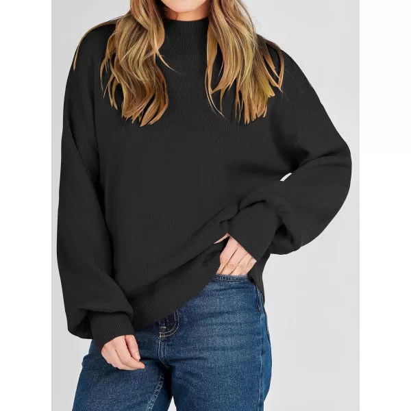 imageANRABESS Womens Mock Neck Batwing Sleeve 2024 Spring Oversized Sweater Casual Ribbed Knit Tunic Pullover TopBlack