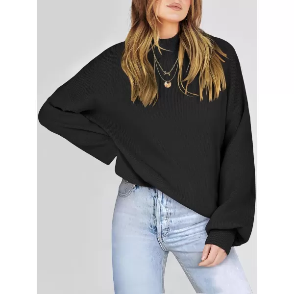 imageANRABESS Womens Mock Neck Batwing Sleeve 2024 Spring Oversized Sweater Casual Ribbed Knit Tunic Pullover TopBlack