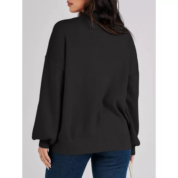imageANRABESS Womens Mock Neck Batwing Sleeve 2024 Spring Oversized Sweater Casual Ribbed Knit Tunic Pullover TopBlack