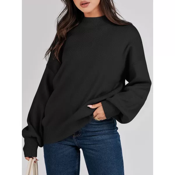 imageANRABESS Womens Mock Neck Batwing Sleeve 2024 Spring Oversized Sweater Casual Ribbed Knit Tunic Pullover TopBlack