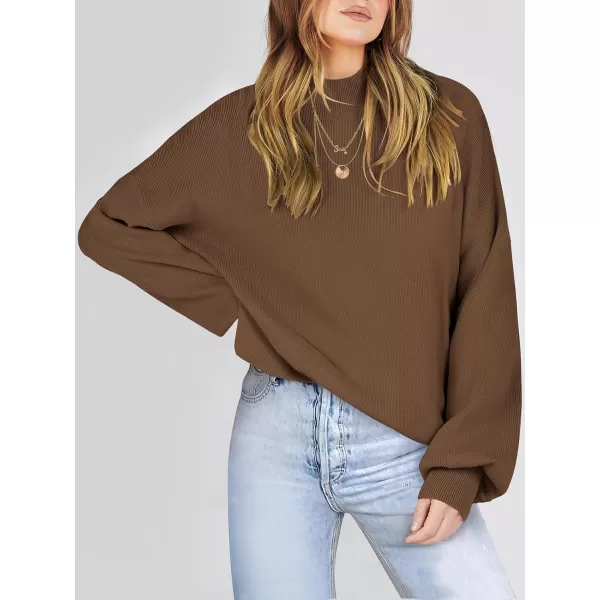 imageANRABESS Womens Mock Neck Batwing Sleeve 2024 Spring Oversized Sweater Casual Ribbed Knit Tunic Pullover TopCoffee