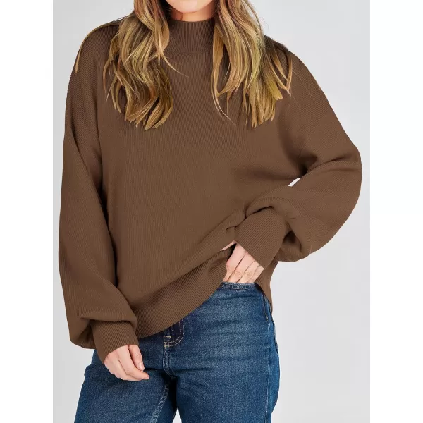 imageANRABESS Womens Mock Neck Batwing Sleeve 2024 Spring Oversized Sweater Casual Ribbed Knit Tunic Pullover TopCoffee