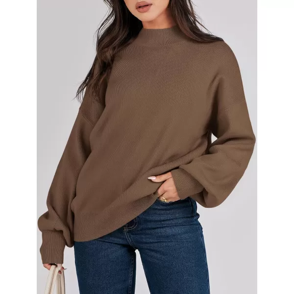 imageANRABESS Womens Mock Neck Batwing Sleeve 2024 Spring Oversized Sweater Casual Ribbed Knit Tunic Pullover TopCoffee